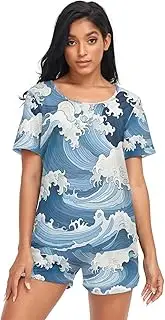 [RPLIFE] Seawaves Lady Pajama Set, Matching Lounging Sets Women, Seawaves, Large