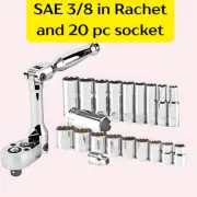 3/8 Flexible Ratchet Deep Socket Set SAE High Visibility 20pc Combo Tool