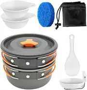 GANAZONO 1 Set Camping Cookware Set for People Kit with Insulated Handles for Backpacking Picnics and Outdoor Activities