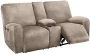 2 Seater with Middle Console Slipcover, Velvet Stretch Loveseat Reclining Sofa Covers, Thick, Soft, Washable, Taupe