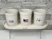 Rae Dunn Ceramic 4th of July Planter Set, 3 Containers & Tray