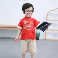 在飛比找蝦皮商城精選優惠-兒童中國服裝 中國新年   漢服兒童男童套裝夏裝唐裝棉麻寶寶