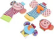 Cute Infant Toy Socks, Soft Wrist Rattles, Plush Animal for 0‑2 Years Old Baby 0‑2 Years Old Infant(A Set of Socks Wrist)