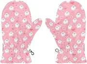 [Joisal] Cute Ghosts Pink Gloves for Kids Cold Weather, Ultra-Soft Lamb Velvet, Boys Double Layer Gloves, Boys Winter Gloves 8-10, Small, Cute Ghosts Pink