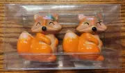 Fox Shaped Ceramic Salt & Pepper Shaker Set 3" Tall Orange Tan Green Wildlife