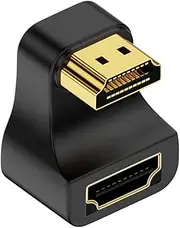 8K HDMI 2.1 Adapter, 360 Degree U Shaped, 48Gbps, HDMI Male to Female Converter with LED Indicator, Black, 1pcs (Down Angle)