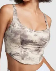 Victoria's Secret Wireless Lightly Lined Corset Cami Bra Crop Top Camo Satin