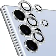 Camera Lens Protector for Samsung Galaxy S22 Ultra, Glitter Decoration Individual Lens Protectors, Ultra-tough HD Tempered Glass with Aluminum Rim, Ultra-thin, Silver