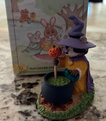 Pair Hallmark TENDER TOUCHES Raccoon Witch, Chipmunk Pumpkin Halloween Figurines