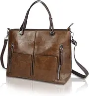 [Chihutown] Fashion Shoulder Tote Bag for Women, Leather Tote Bag with Pockets, Large Capacity Women Handbag with Zipper, Black Leather Purses for Women Girls