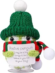 Mwmoeen Funny Crochet Positive Penguin, Positive Potato and Penguin with Santa Hat and Mini Scarf, Positive Energy Card, Transparent Base, Family and Friends