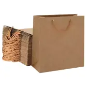 50pcs Bulk Kraft Paper Bags Pack Shopping Retail Gift Bags Reusable Brown -F-BR