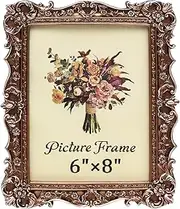 JANDERART Vintage Picture Frame 6x8 Inch, Antique Ornate Photo Frames with Glass Front, Baroque Design, Tabletop & Wall Hanging, Photo Gallery, Bronze