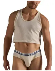 [Teamm8] Racer Mesh Crop Singlet in Ecru