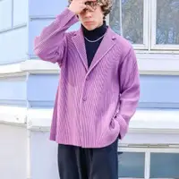 在飛比找蝦皮商城精選優惠-三宅褶皺長袖西裝男套裝高級感春秋紫色西裝寬鬆休閒西裝外套JD