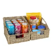 2-Pack Seagrass Wicker Storage Baskets for Shelves and Pantry - Decorative Wi...