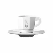 Bialetti octagonal espresso cups set of 4 with saucer porcelain White