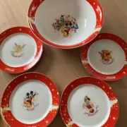 Disney × Coca Cola Collaboration Tableware Set 4 Plates & Large Bowl Collectible