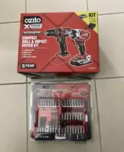 Ozito Power X Change Compact Drill & Impact Driver W/ Torsion Bit Set