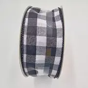 Celebrate It Wired Ribbon Black & White Buffalo Plaid Check 2.5" x 80' NEW