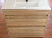 CERAMIC TOP 750mm BATHROOM VANITY with SOFT CLOSING DRAWERS & WOOD GRAIN FINISH