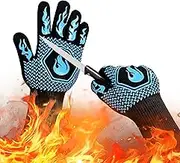 BBQ Fireproof Gloves, Grill Cut-Resistant Gloves 1472°F Heat Resistant Gloves, Non-Slip Silicone Oven Gloves, Kitchen Safe Cooking Gloves for Oven Mitts,Barbecue,Cooking, Frying,13.5 Inch-Blue