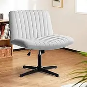 LEMBERI Criss Cross Desk Chair No Wheels, Fabric Padded Armless Wide Seat 120° Rocking Mid Back Ergonomic Computer Task Vanity Chairs for Office, Home, Make Up,Small Space, Bed Room,Gray