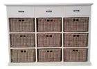STORAGE CHEST OF DRAWERS 3 WOODEN DRAWERS 9 KUBU GREY RATTAN BASKETS