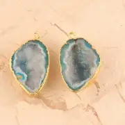 Attractive Green Geode Druzy 24k Gold Electroplated DIY Supply Pair Connectors