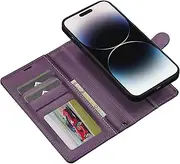 Procarcasa for iPhone 14 Pro Wallet Case,for iPhone 14 Pro Flip Case,2 in 1 Magnetic Detachable Case with Card Holders Stand Feature PU Leather Phone Cover-Dark Purple