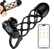 Vibrating Penis Ring Cock Sleeve Adult Sex Toys for Men, Male Penis Vibrator Extender to Enlarge Sleeve Girth, Delay Ejaculation Erection Enhancement, Male Chastity Device Cock Cage for Couple Sex Toy