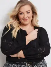 Autograph Top Plus Size 26 Peasant Tunic Shirt Blouse RP$100 Long Sleeve Black
