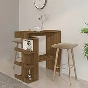 Brown Oak Bar Table with Storage Rack, Engineered Wood Bistro Table for Dining Room, Kitchen Island Seating, Farmhouse Style Tables - 100x50x101.5cm