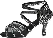[FARZAH] Women's Ballroom Dance Shoes Glitter Rhinestones Salsa Latin Dancing Heels(Black,6)