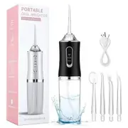Electric Water Flosser Cordless for Teeth 3 Modes 4 Jet Tips Cleaning and Flossing Water Dental Portable Floss Irrigator Oral Water Flossed, Black