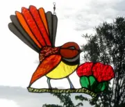 FANTAIL & Gum Blossoms Authentic Stained Glass SUNCATCHER Bird Lovers & Watchers