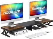 Dual Monitor Stand Riser, Large Monitor Stand for Desk, Wood Monitor Riser with