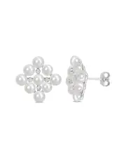 Rina Limor Silver 0.05 ct. tw. Diamond 4-4.5mm Pearl Earrings