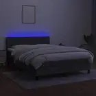Box Spring Bed Queen Size Dark Grey Mattress LED Fabric 152x203 cm 3281