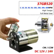 37mm Mini DC 12V/24V Gearmotor 10W Gearbox Motors Metal Gear 5 to 600RPM 37GB520