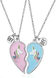 2 Pieces Half Heart BFF Necklace Friend Necklace for Friendship Birthday Gifts