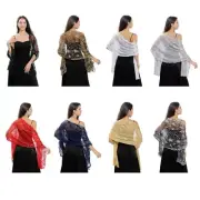 Woman Sequins Decor Lightweight Shawl Large Embroidery Scarf Sunproof for Summer