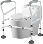 Height & Width Adjustable Toilet Handrail, Adjustable Standing Support Toilet Rails Toilet Surround Safety Frame Free Standing Support Rail Surround Mobility Aid with Handles