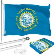 Combo Pack: 6 Ft Tangle Free Spinning Flagpole (Silver) & South Dakota