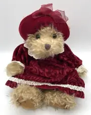 NWT Russ Berrie “Alexandra” the Teddy Bear in Red Velvet Dress & Hat Plush
