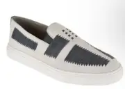Lori Goldstein White & Gray Suede Leather Braided Slip On Li-Baize Sneakers Sz 5