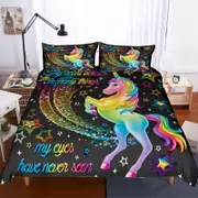 3D Cartoon Colorful Unicorn Quilt Cover Set Bedding Set Pillowcases