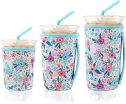 3 Reusable Iced Coffee Sleeves for Iced Coffee Cups or Drinks Reusable Neoprene