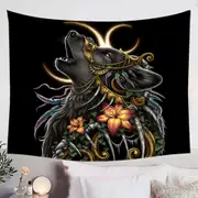 Dark Art Lilies and Howling Wolf Tapestry