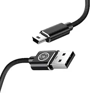 MTF' Mini USB to USB A 2.0, 1M, Nylon Braided Data Charging Cord, Black, Compatible with Blue Yeti, Sat Nav, Dash Cam, GoPro Hero 4/3, DAC, PS3 Controller, MP4/3 Player, PDAs, Camera